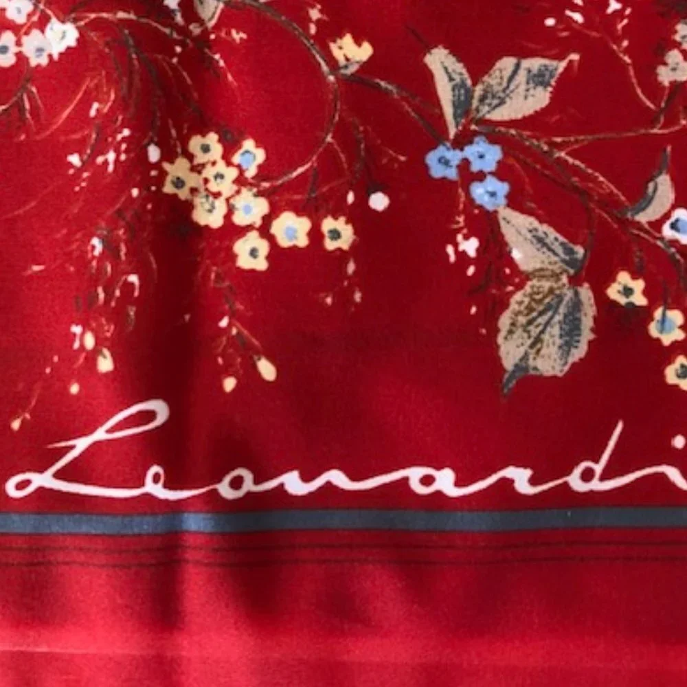 LEONARD Red Floral Square Scarf Vintage